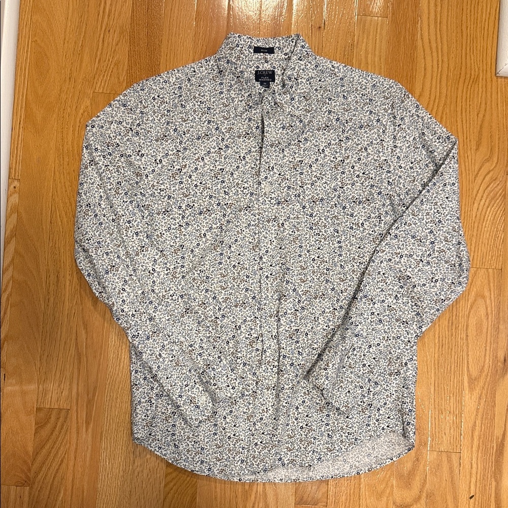 J. Crew Navy and White Floral Patterned Button Down Shirt